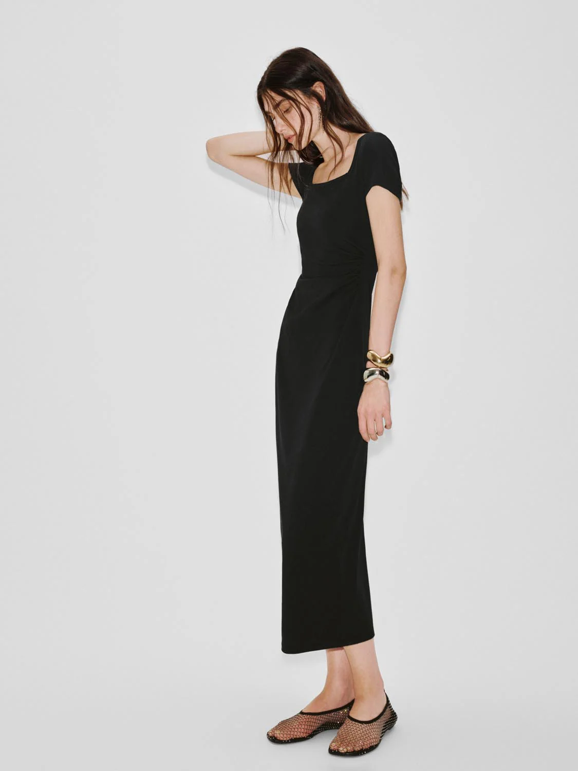 Scoop Neck Short Sleeve Slim-Fit Straight Midi Dresses - Image 4