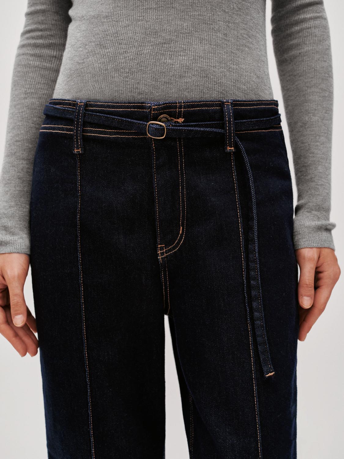 Seamed Belted Flare Jeans - Image 5