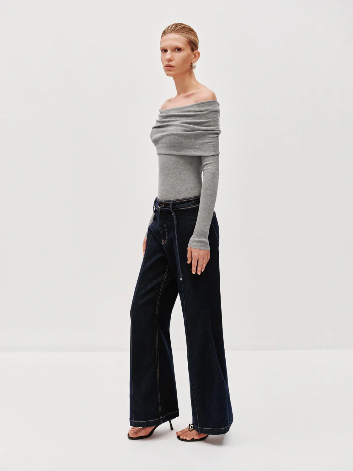 Seamed Belted Flare Jeans - Image 6