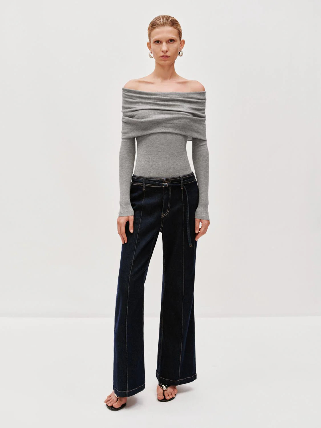 Seamed Belted Flare Jeans - Image 7
