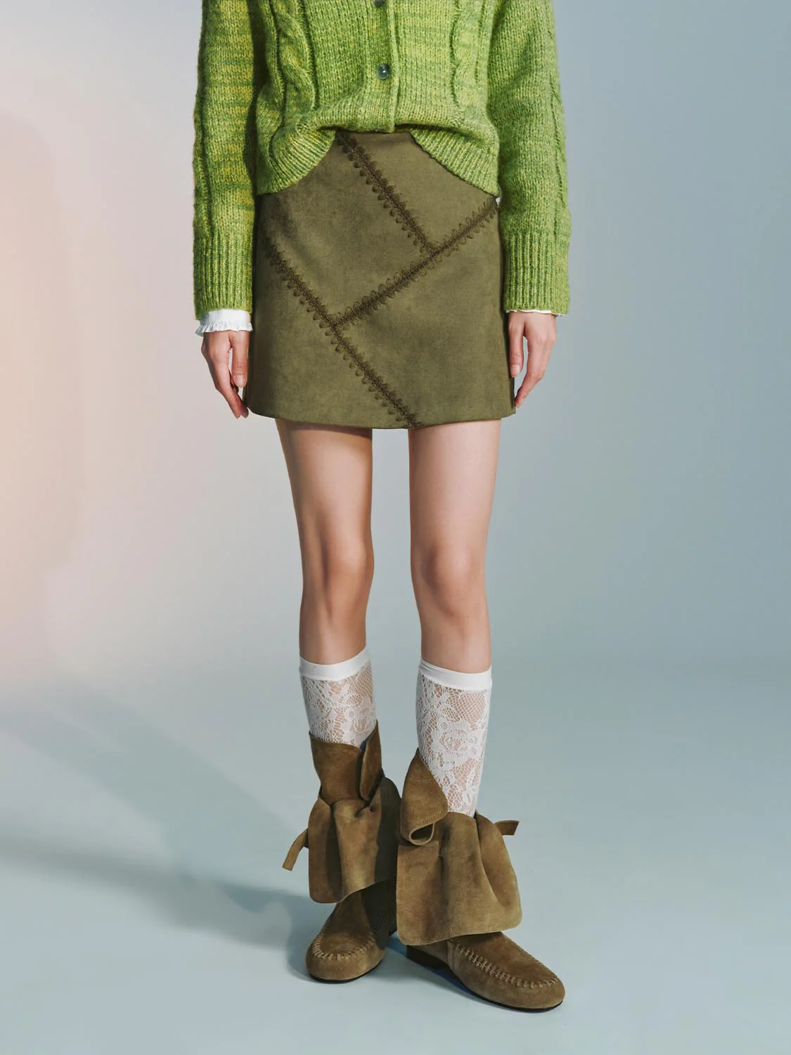 Seamed Stitch Detail A-Line Mini Skirts - Image 9