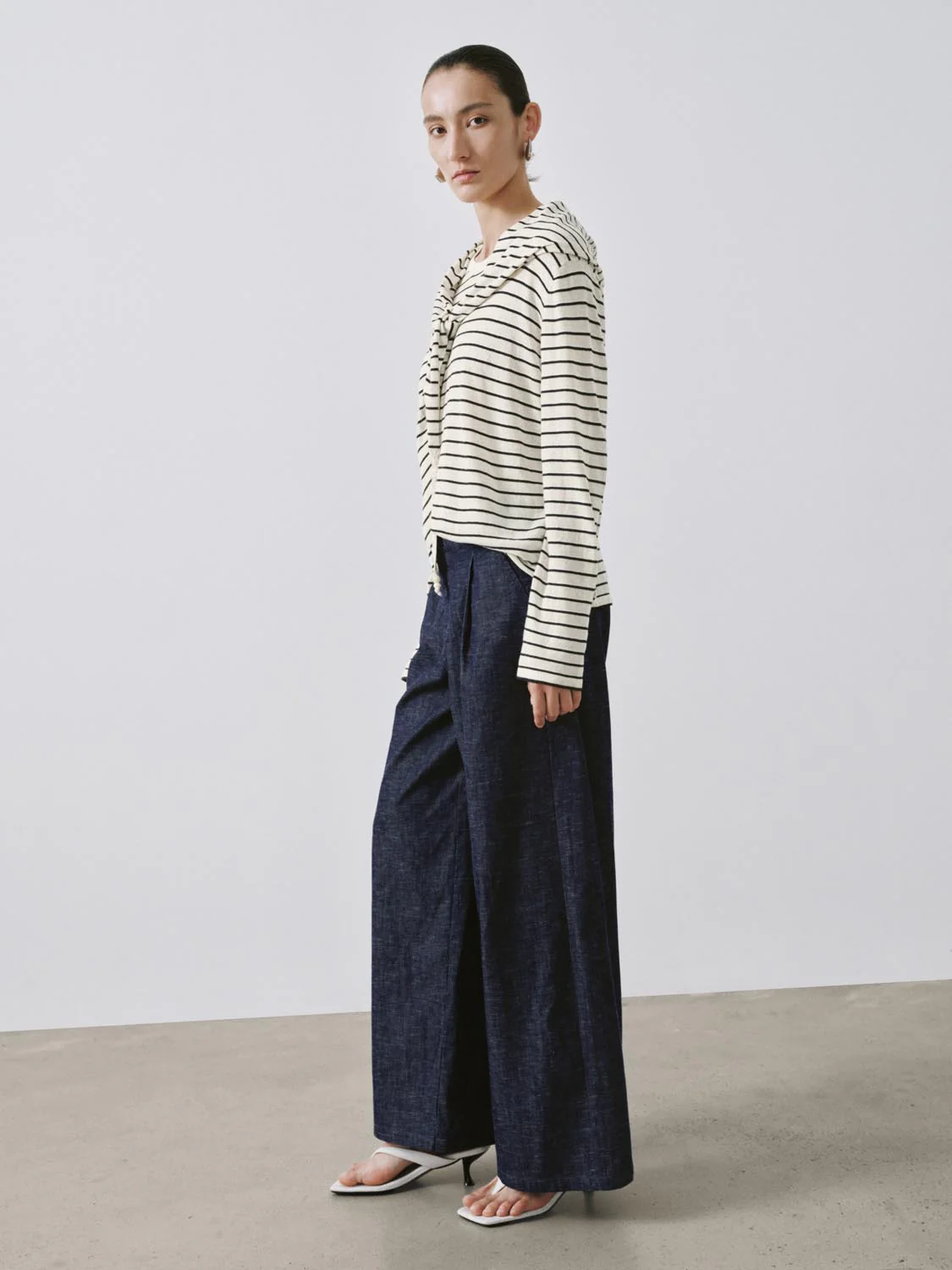 Shawl Detail Striped Long Sleeve Knitted T-Shirts - Image 5