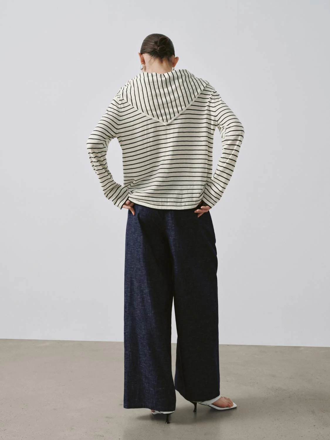 Shawl Detail Striped Long Sleeve Knitted T-Shirts - Image 6