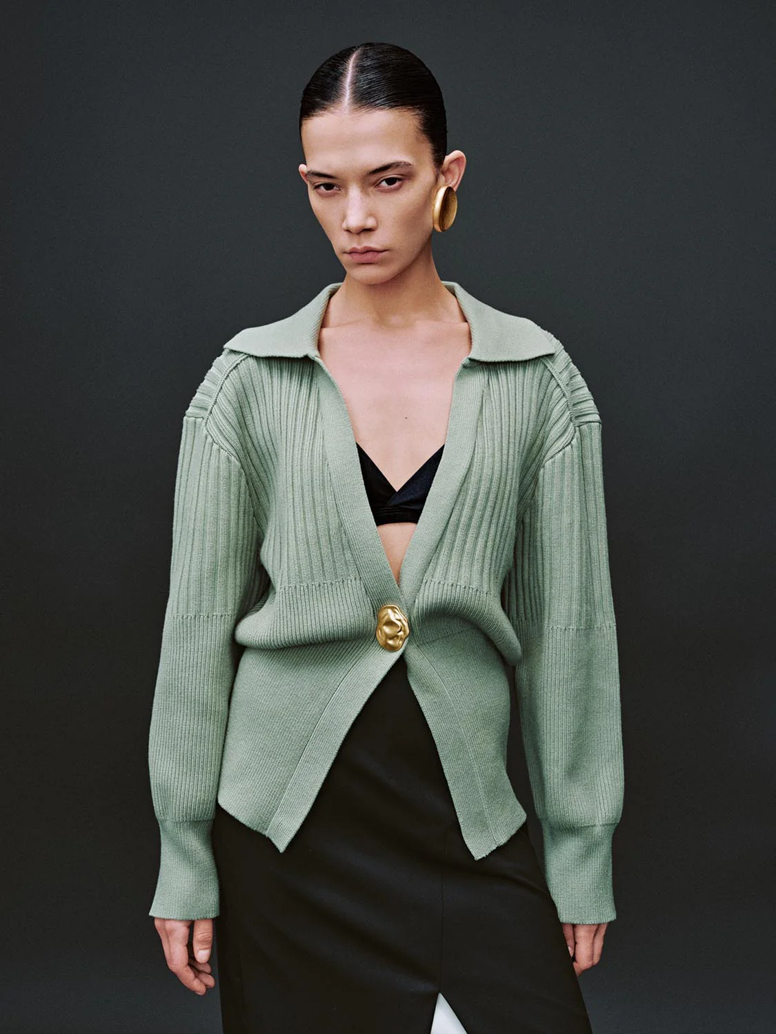 Single Button Collared Knitted Cardigans - Image 52