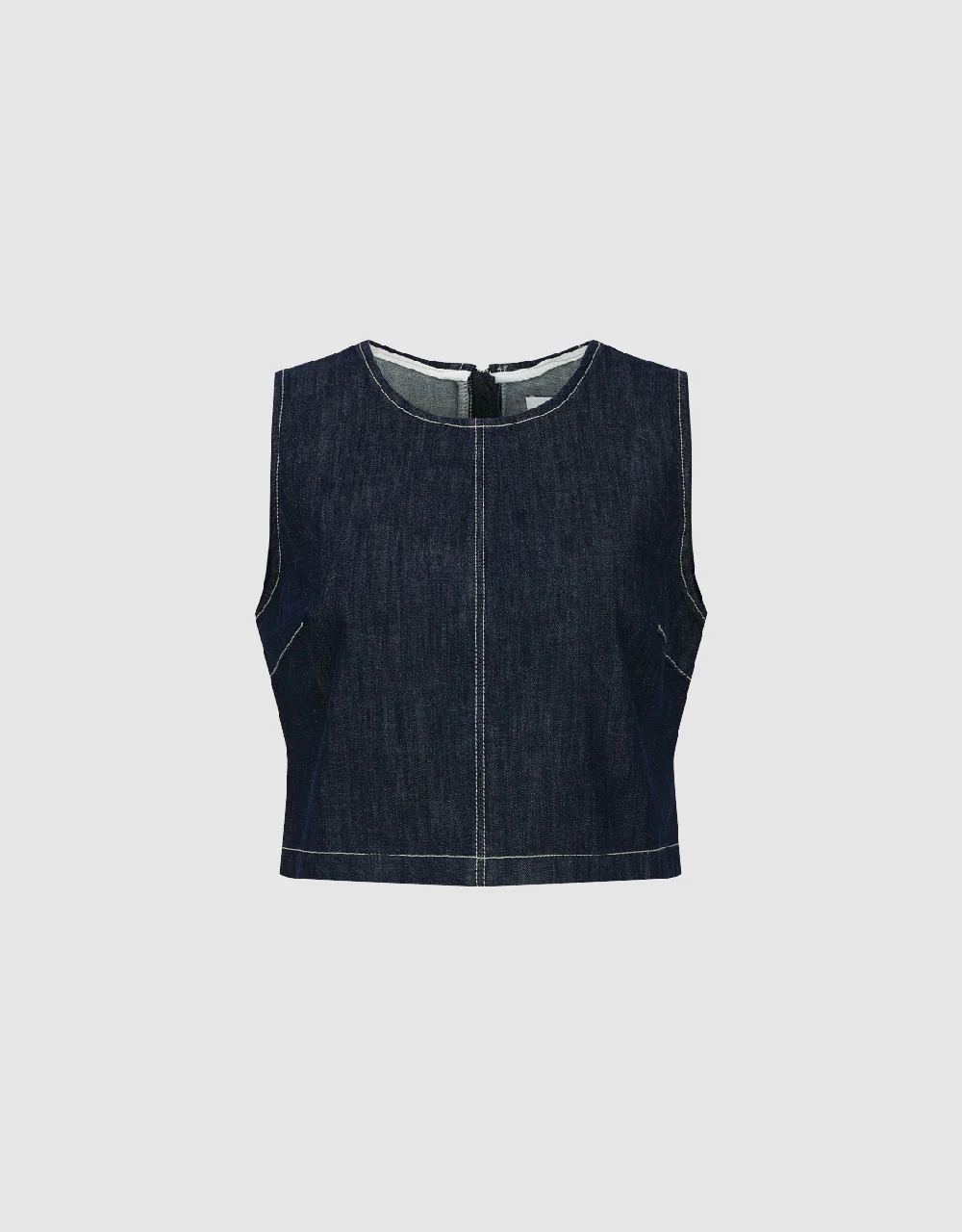 Sleeveless Crew Neck Denim Shirt - Image 2