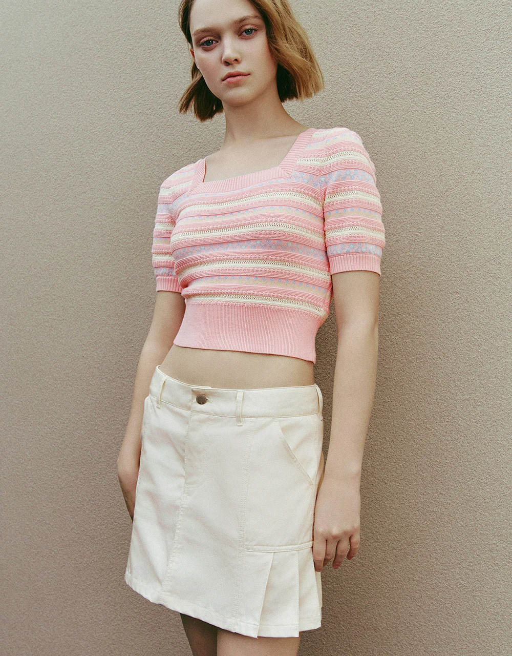 Square-cut Collar Knitted T-Shirt - Image 2