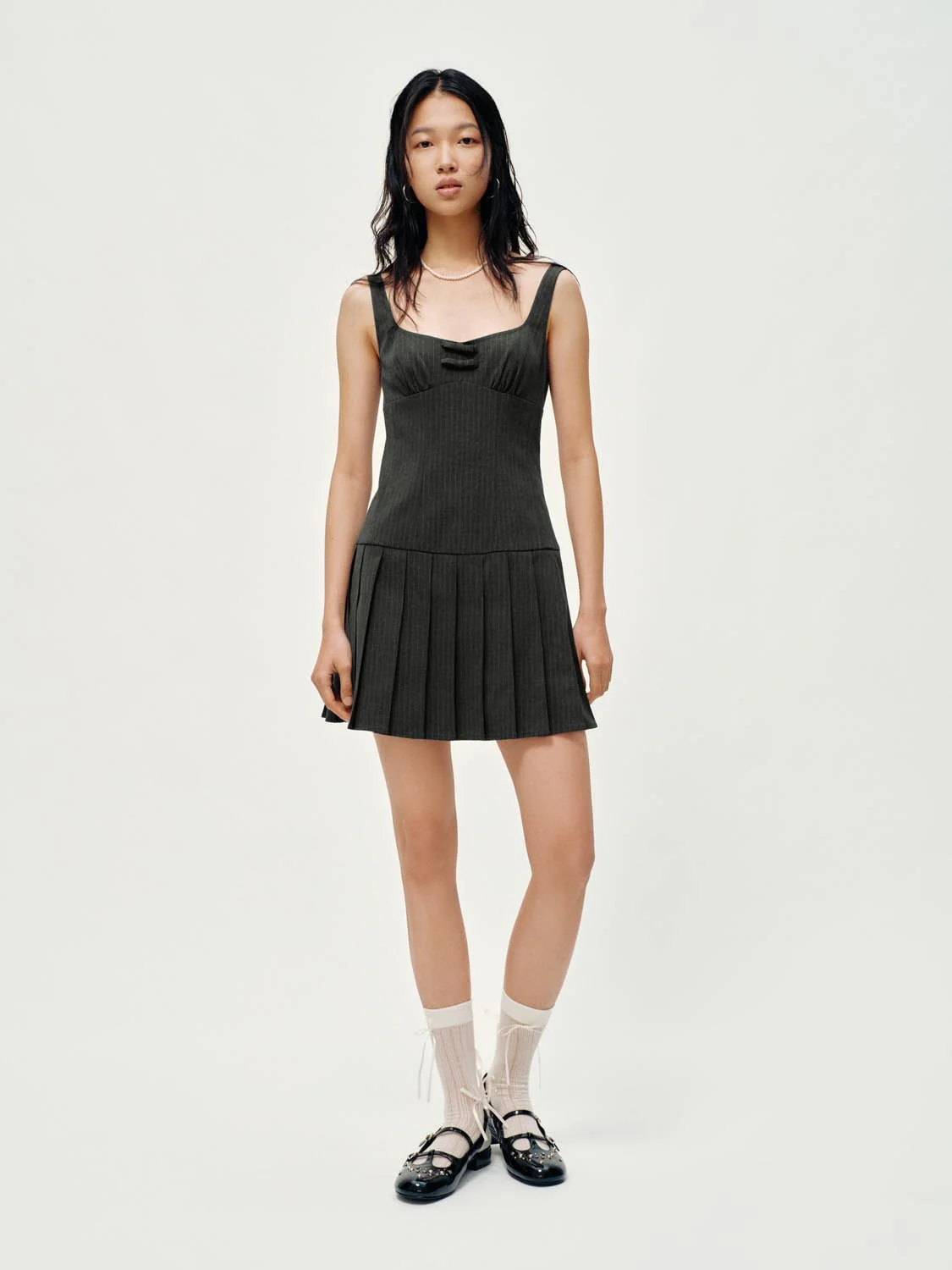 Strappy Striped Pleated Mini Dresses - Image 4