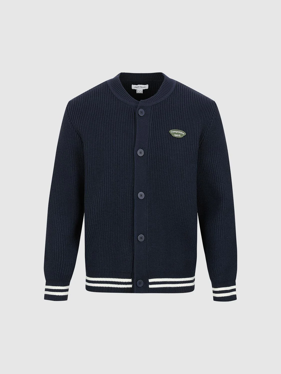 Striped Trim Crew Neck Knitted Cardigan - Image 7