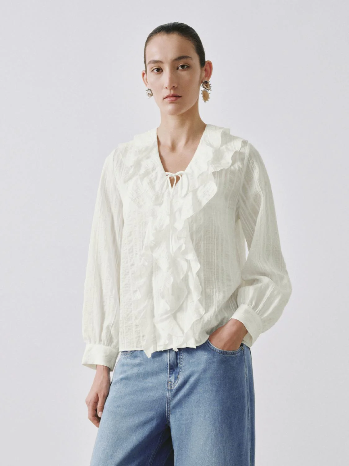 Striped Wrap Ruffle Blouse Shirts
