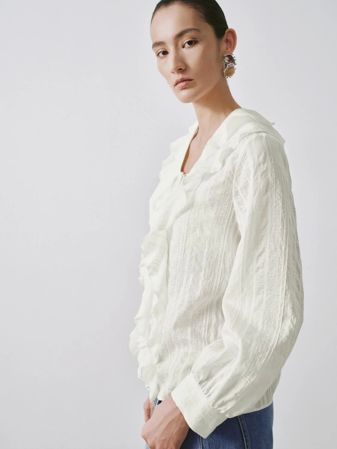Striped Wrap Ruffle Blouse Shirts - Image 2