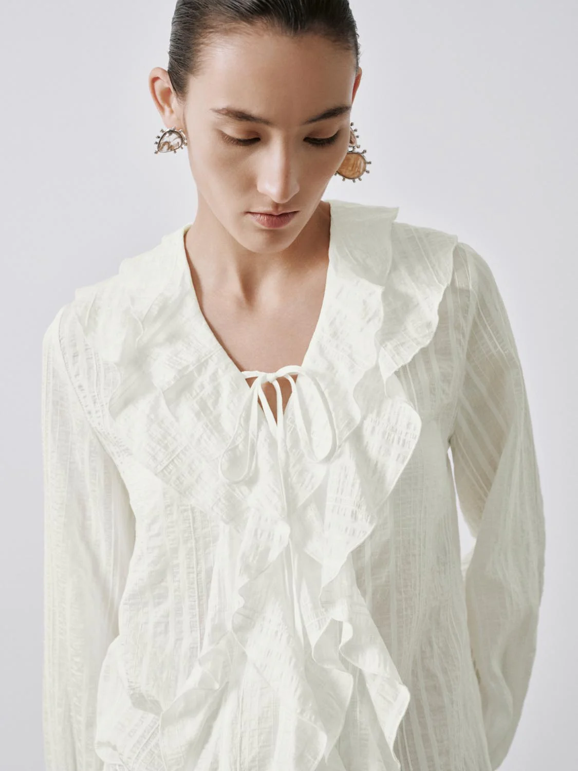 Striped Wrap Ruffle Blouse Shirts - Image 3