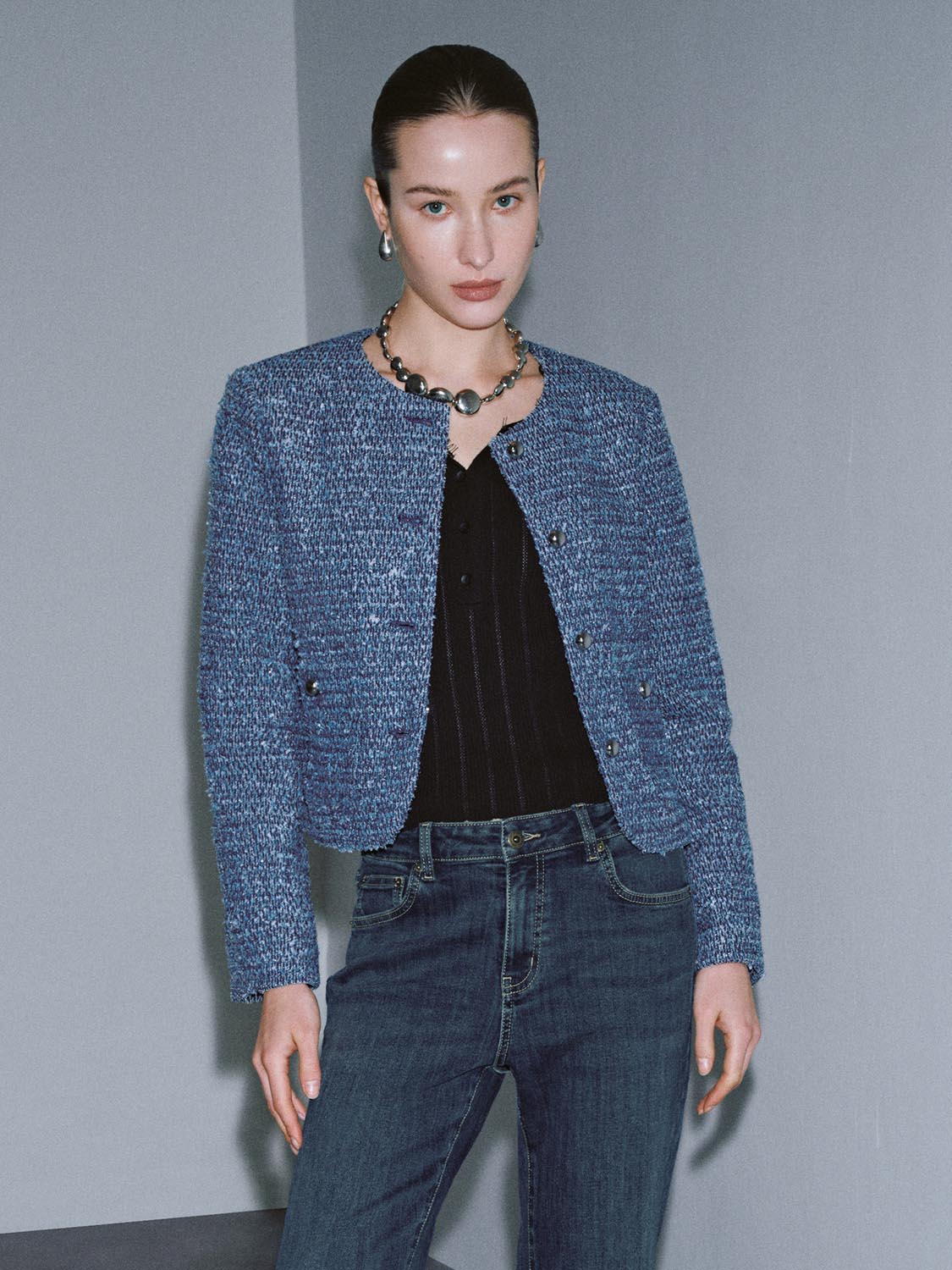 Tailored Crew Neck Button Up Denim Jackets - Image 9