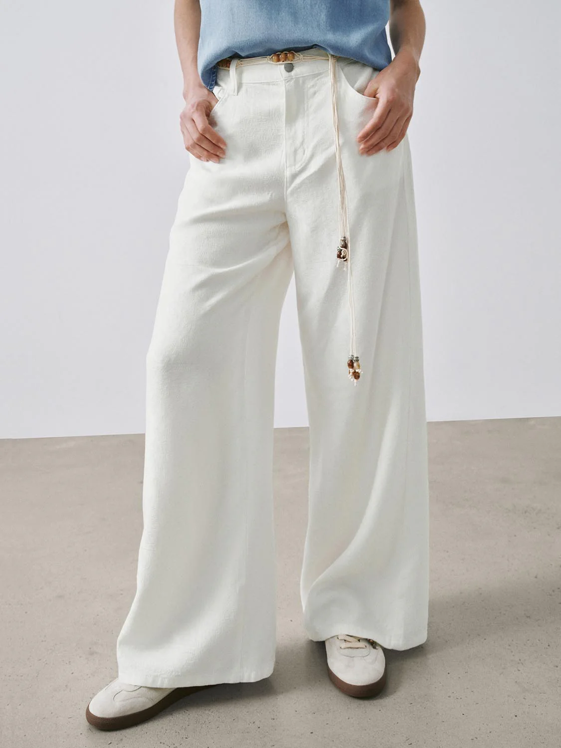 Tie Belt Wide Leg Jeans
