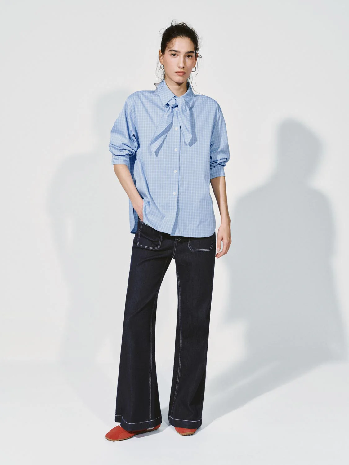 Tie Neck Plaid Shirts - Image 4