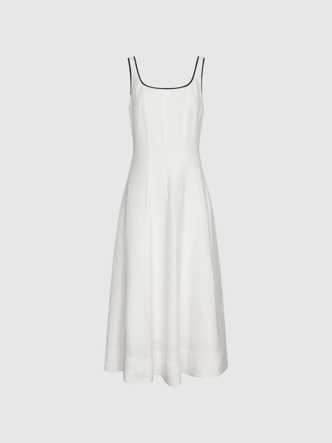 U-Neck Contrast Trim Seamed Sleeveless A-Line Midi Dresses - Image 7