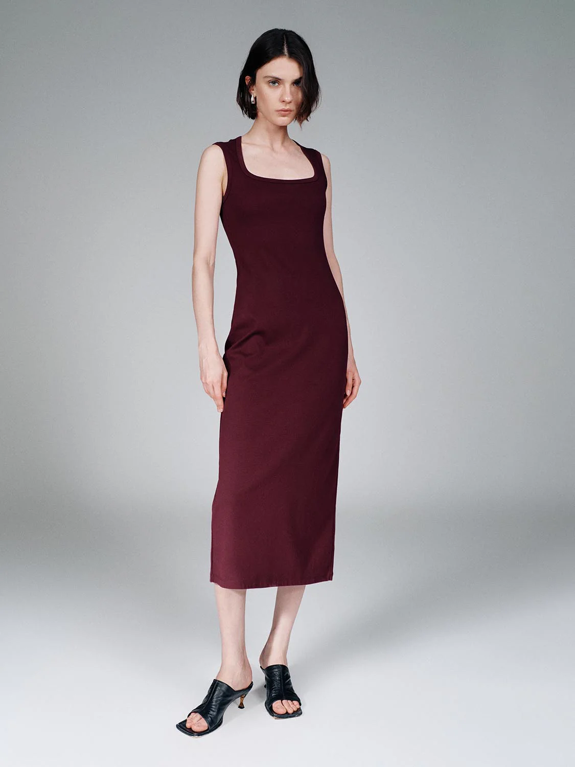 U-Neck Sleeveless Skinny-Fit Midi Dresses - Image 25