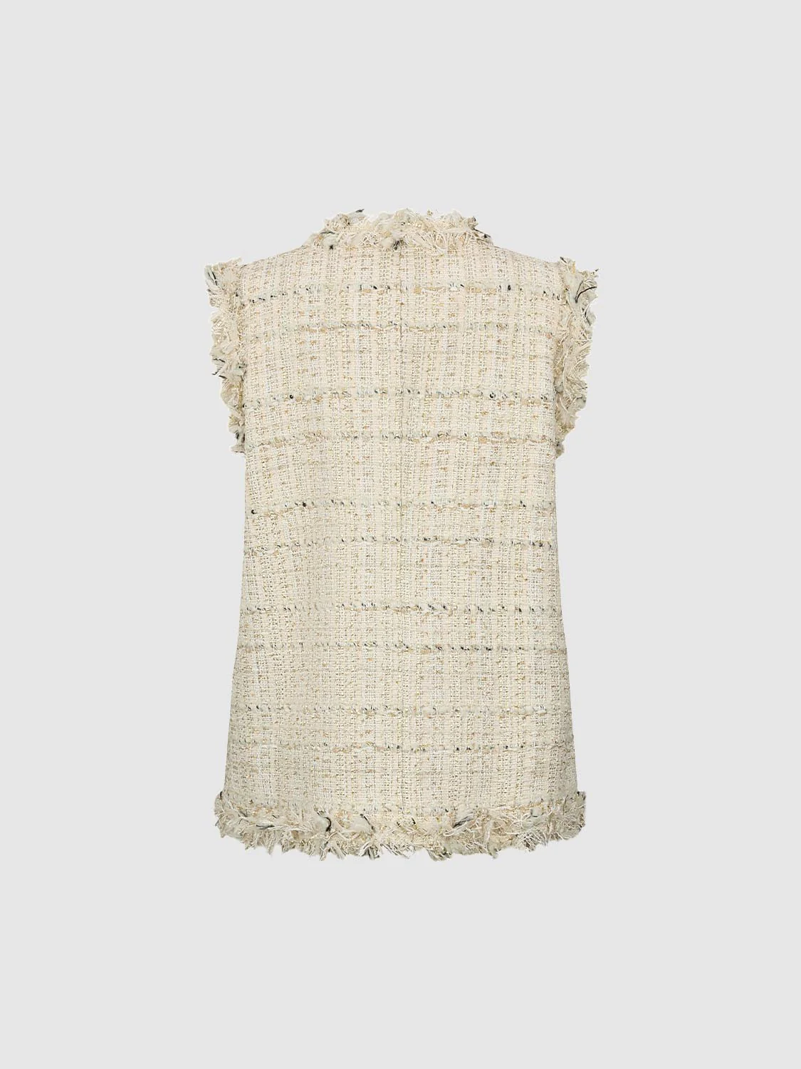V-Neck Flap Pocket Raw Hem Tweed Vests - Image 2