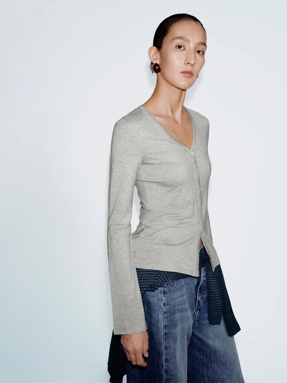 V-Neck Nipped Waist Button Up Jackets - Image 2