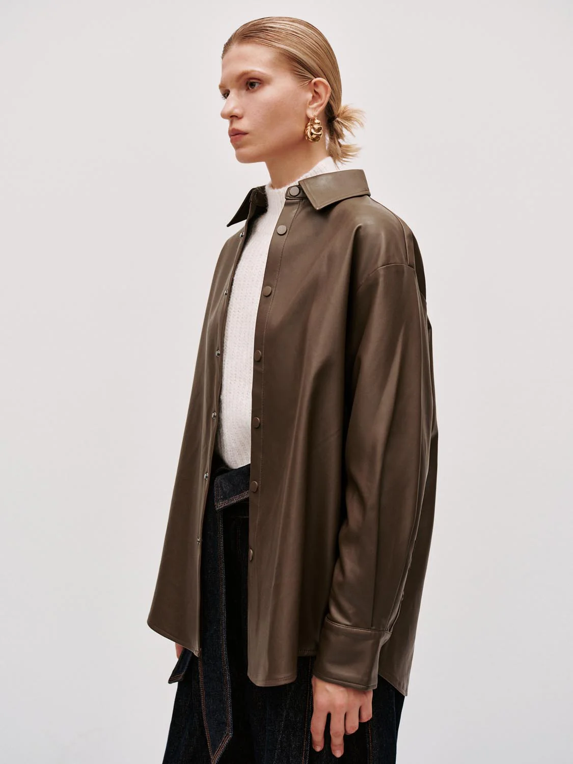 Vegan Leather Loose Fit Shirt - Image 10