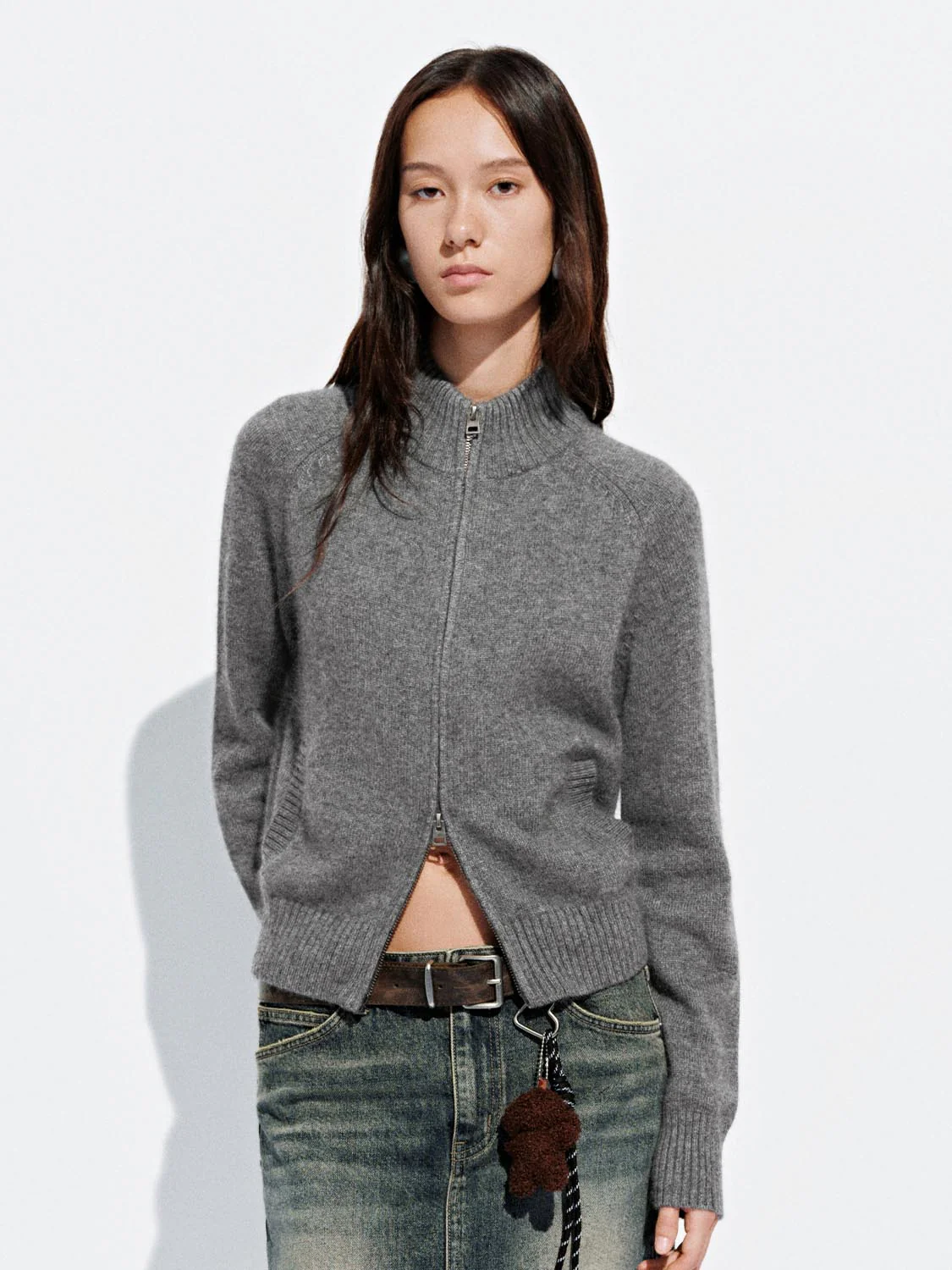 Zip Through Stand Collar Knitted Cardigans - Image 9